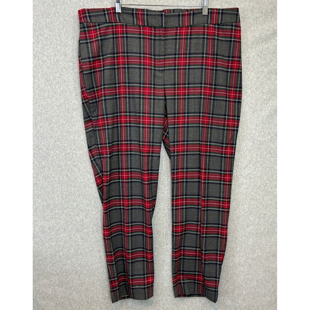 Talbots Slim Ankle Pants Gray Red Plaid Wool Blend Preppy Academic Womens 18W